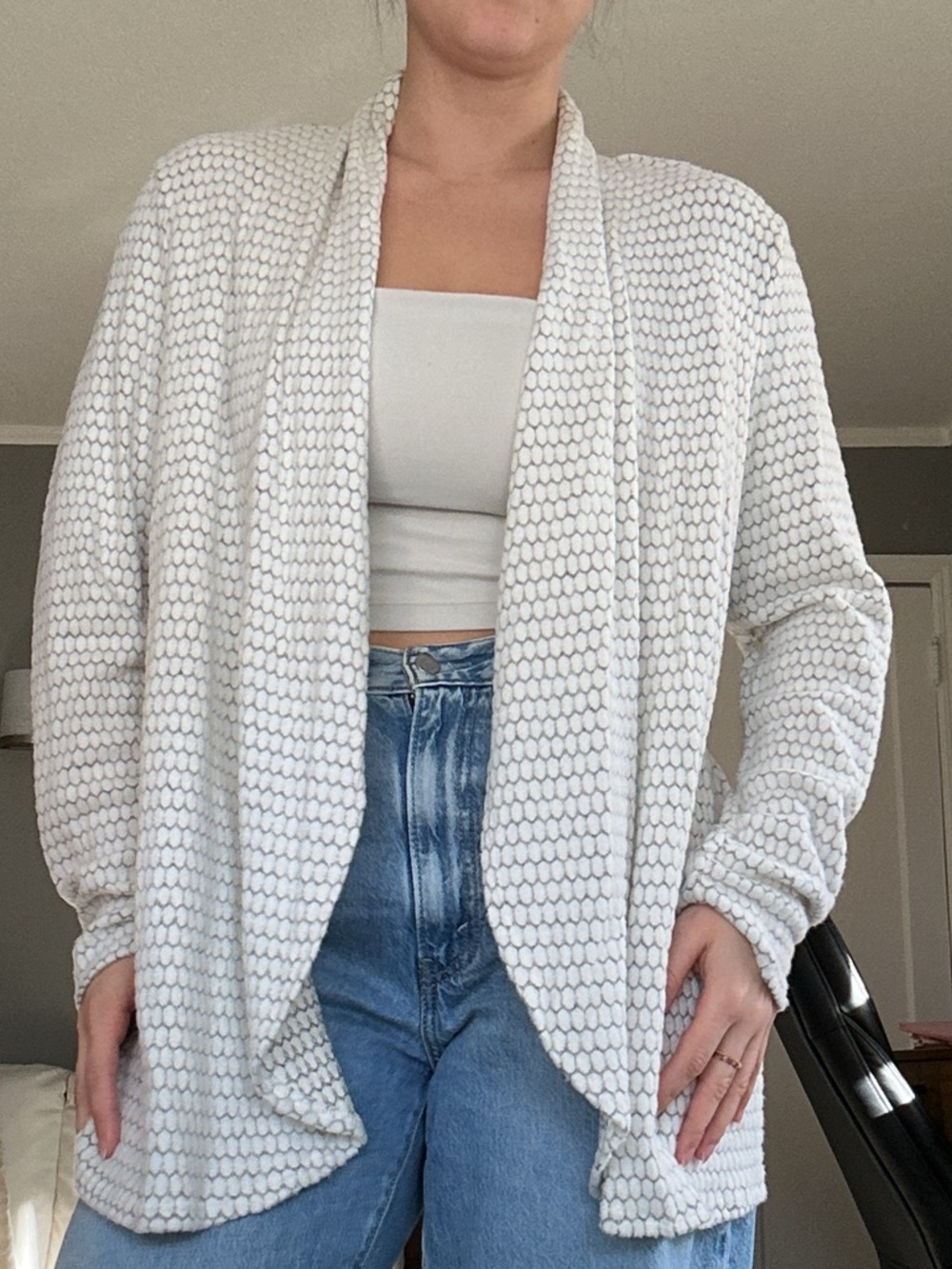 Apt. 9 Cream Open-Front Textured Knit Cardigan